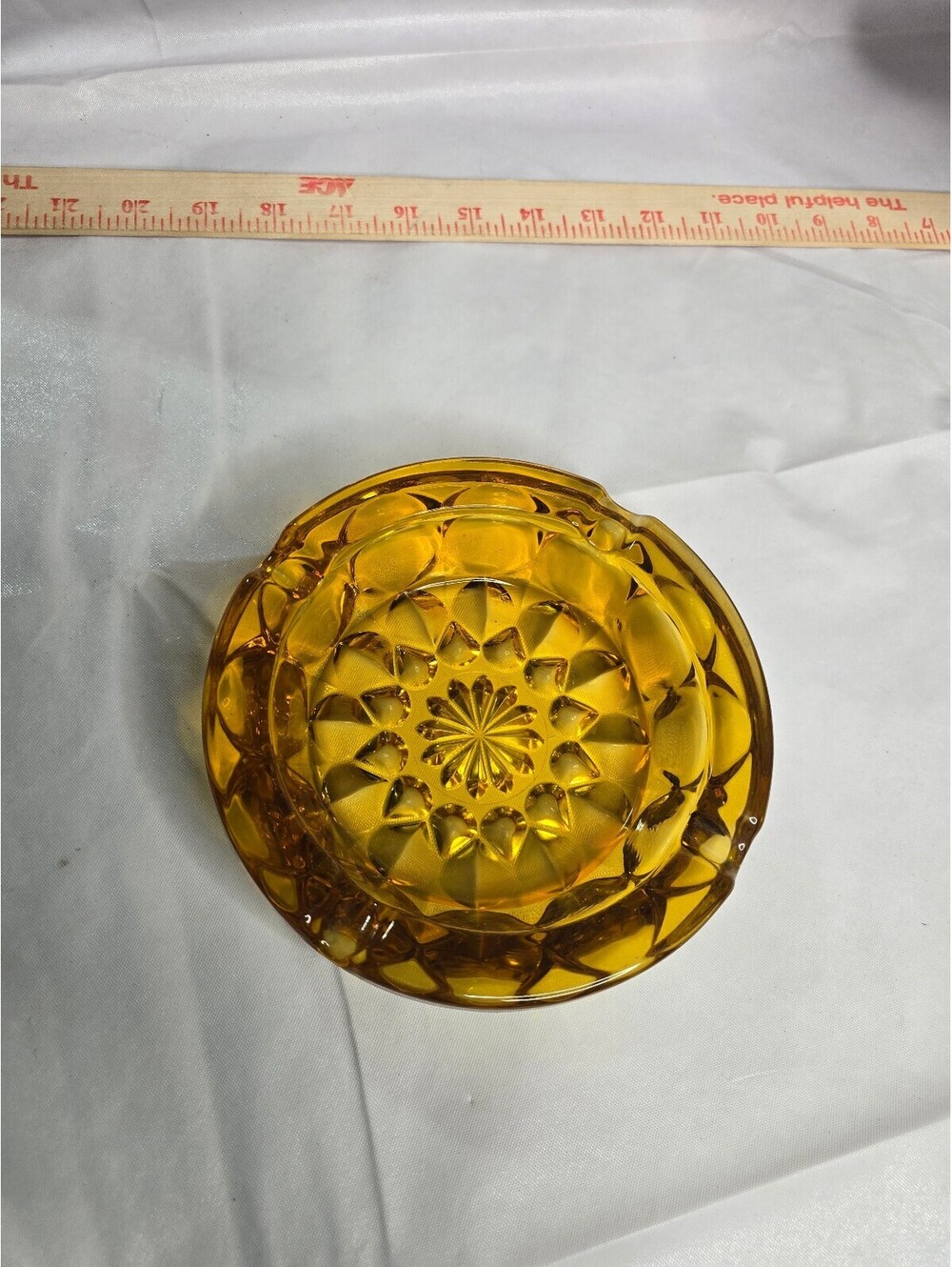 Vintage Anchor Hocking Fairfield Amber Glass Ashtray Mid Century Starburst 6"